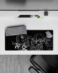 Anime mouse pad 28x12 inches featuring monochrome chibi characters from Demon Slayer, adding edgy style to any desk.