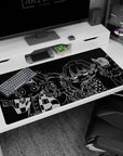 Anime desk pad 40x20 inches featuring chibi characters from Demon Slayer in monochrome; bold, minimalist design.