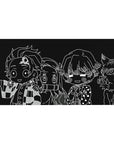 Anime desk pad 40x20 inches featuring chibi characters from Demon Slayer in bold black-and-white, adds energy and style.