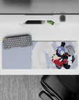 32x12 inches extended mouse pad in inky black and deep red clouds with lavender hair accents, calm yet intense.