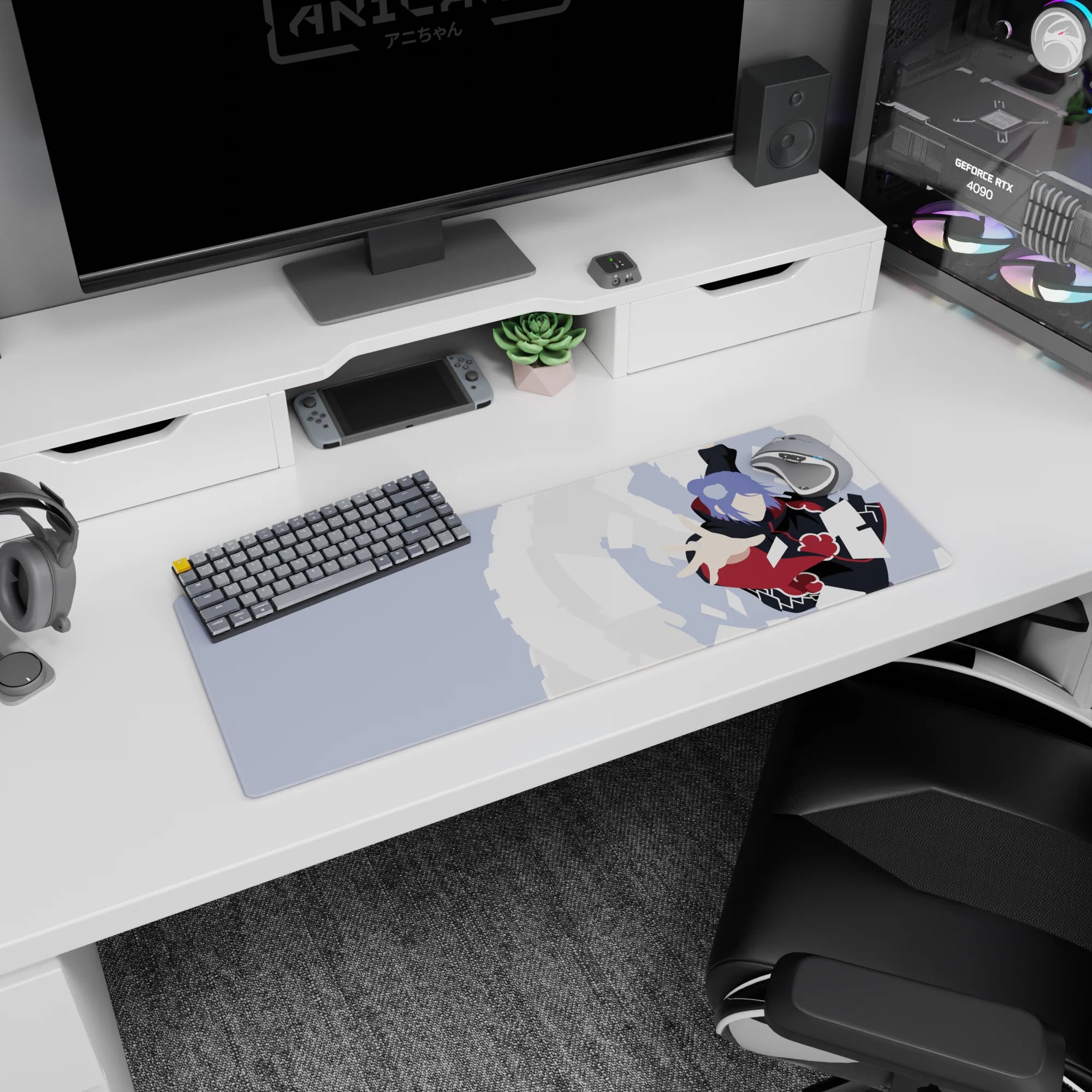 32x12 inches Naruto Shippuden desk mat featuring Konan mid-spin, tossing white paper like confetti that bites.