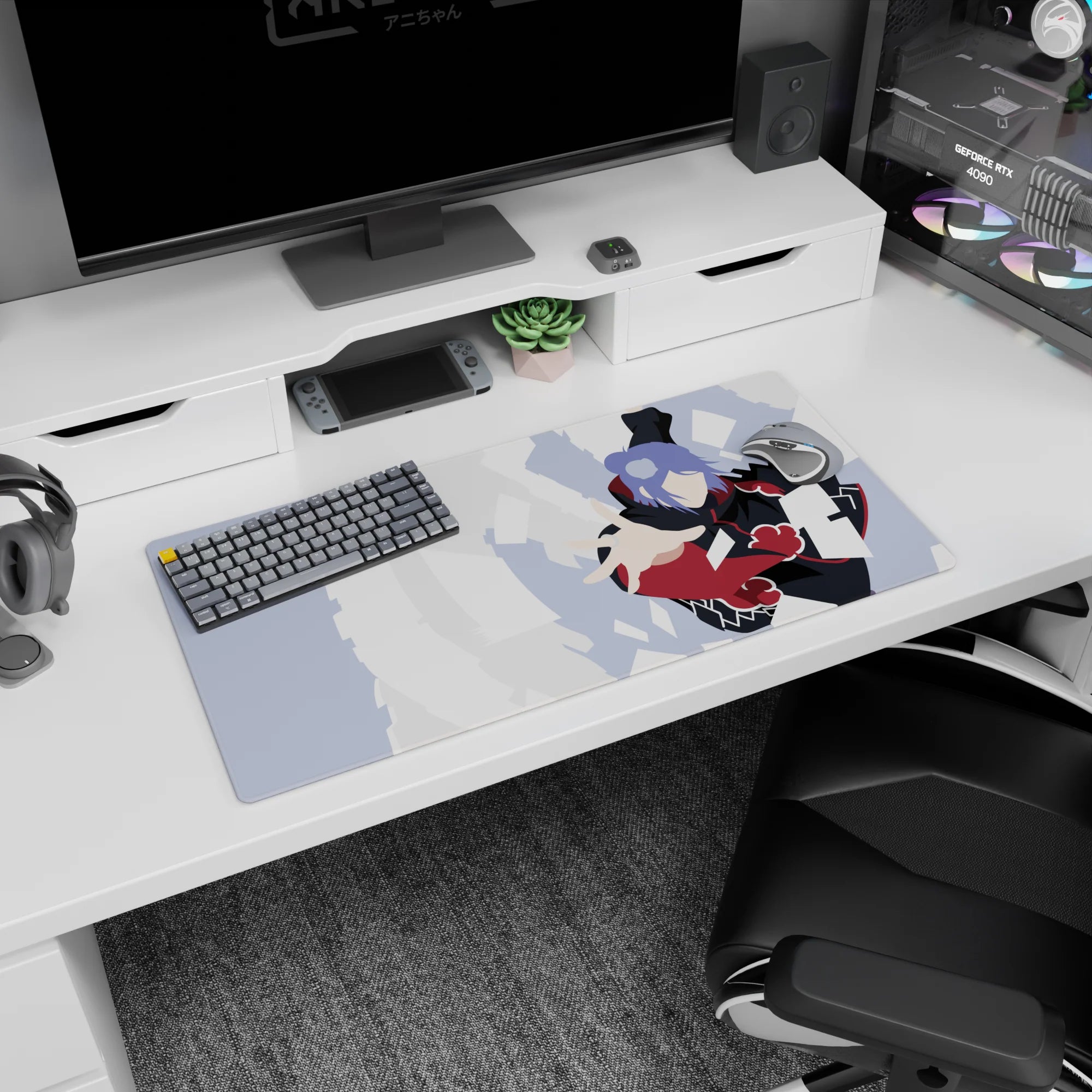32x16 inches Konan Naruto Shippuden mouse pad, mid-spin in Akatsuki cloak, tossing paper like confetti.