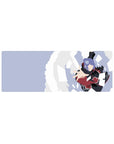 32x12 inches anime mouse pad with Konan in Akatsuki cloak, paper shards swirling across a cool gray sky.