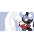 Anime desk pad 40x20 inches with Akatsuki cloak figure and flying paper shards on a gray sky backdrop.
