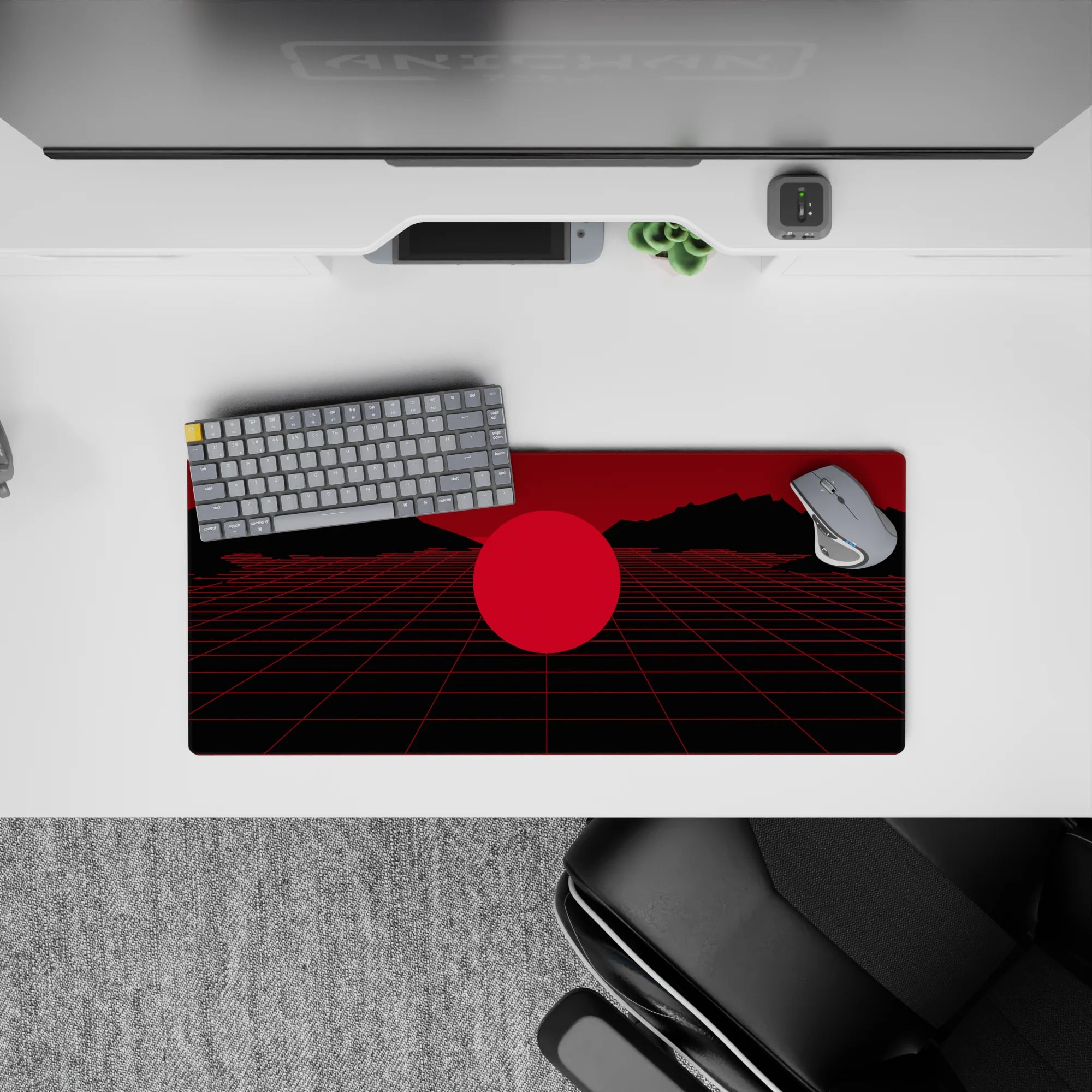 Retrowave-Vaporwave Deskmat | Mousepad | Deskpad - Crimson Grid Mirage - AniChan