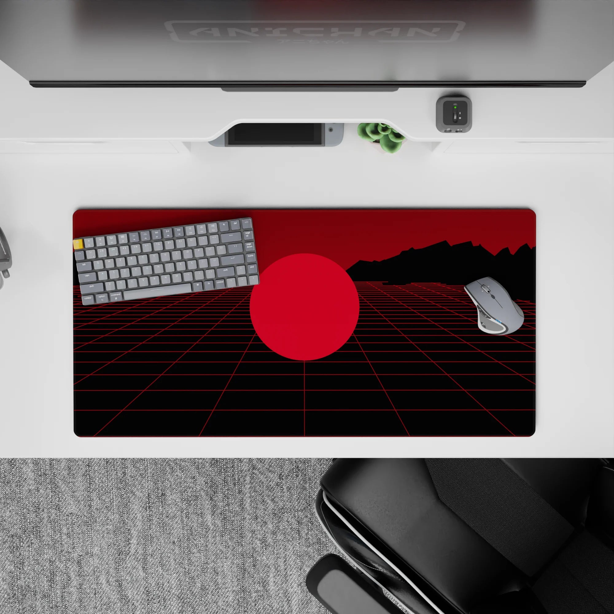 Retrowave-Vaporwave Deskmat | Mousepad | Deskpad - Crimson Grid Mirage - AniChan