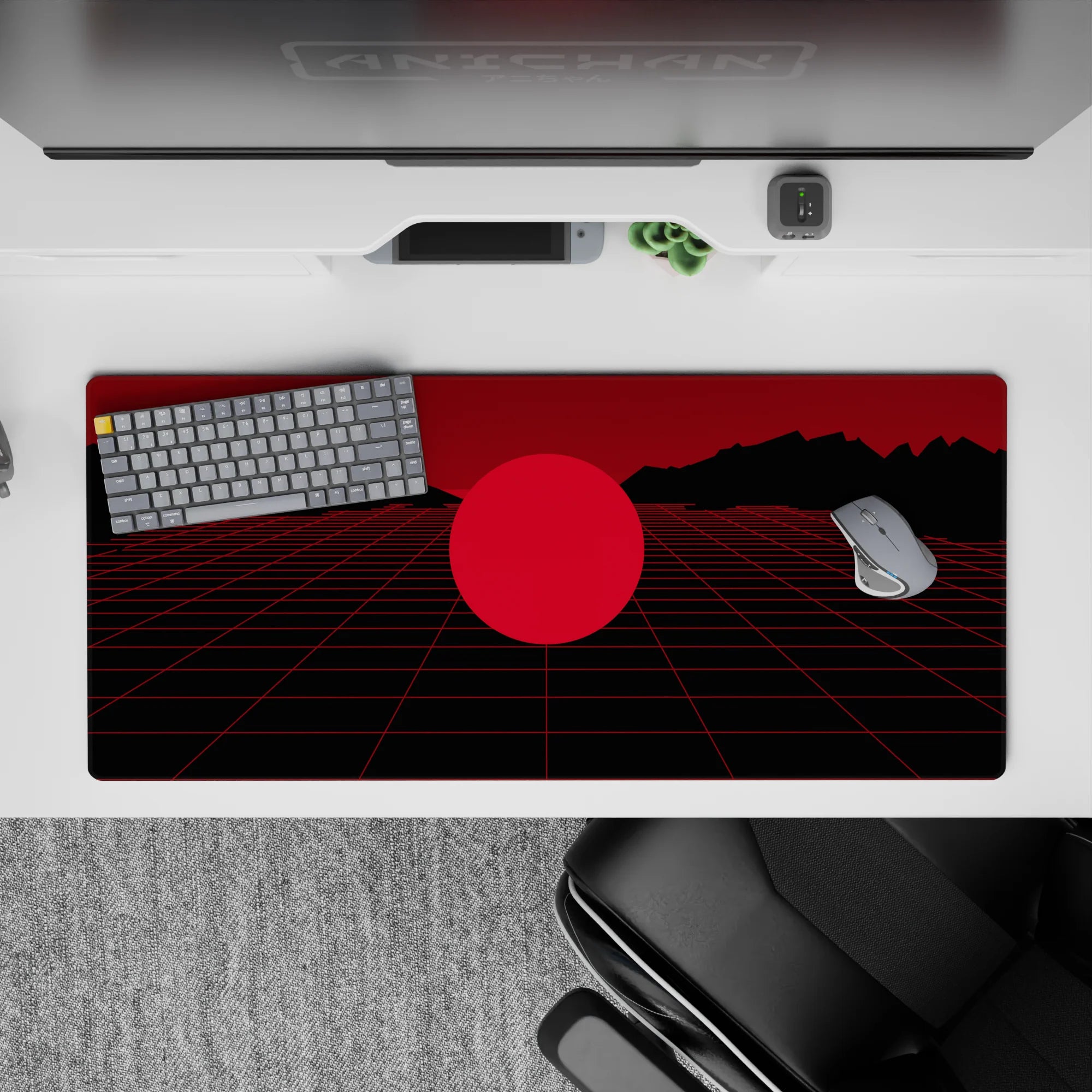 Retrowave-Vaporwave Deskmat | Mousepad | Deskpad - Crimson Grid Mirage - AniChan