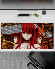 32x16 inches anime mouse pad in bold crimson, molten gold, and smoky brown for a cozy mystic mood.