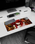 28x12 inches anime girl mouse pad showing a quiet trio of glossy-eyed red-haired catgirls facing forward.