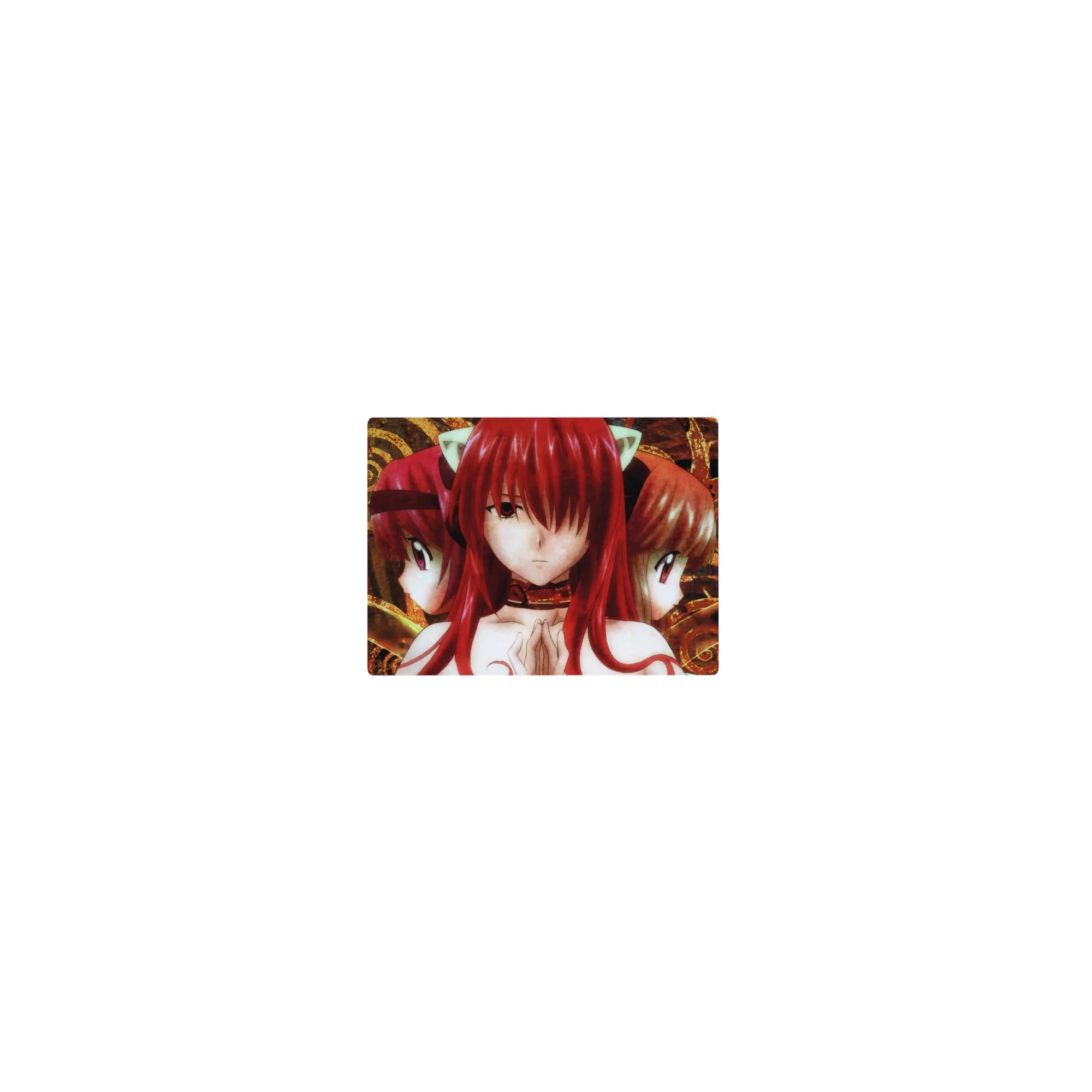 Classic anime girl mouse pad 14x10 inches with three red-haired cat-eared girls and gold spiral frame.
