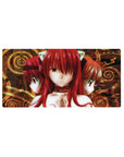 32x16 inches anime girl mouse pad with three red-haired cat-eared girls and ornate golden spiral frame.