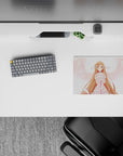 Asuna anime mouse pad, 14x10 inches, featuring angelic whites and pink feathers, exuding a gentle, magical aura.