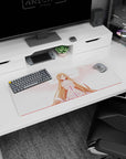 Asuna anime mouse pad, 32x12 inches, featuring soft blush tones, pink feathers, and a gentle smile for a magical desk setup.