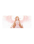 Anime mouse pad 28x12 inches featuring Asuna with angelic whites and pink feathers, offering a magical, serene vibe.