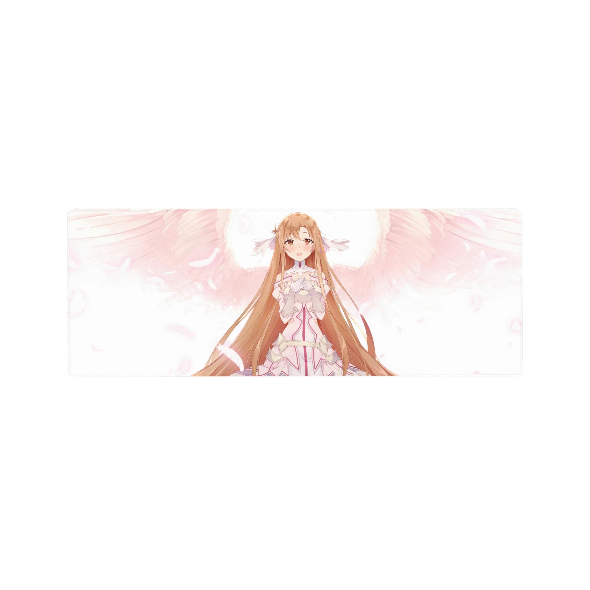 Asuna anime mouse pad, 32x12 inches, featuring her in angelic whites and dreamy pinks, bringing comfort and magic.