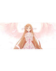 Asuna anime desk pad 36x16 inches, featuring a soft blush of white and pink feathers, perfect for adding a magical touch.
