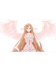 Asuna anime desk pad 40x20 inches with angelic whites, dreamy pink feathers, and a gentle smile for a magical feel.