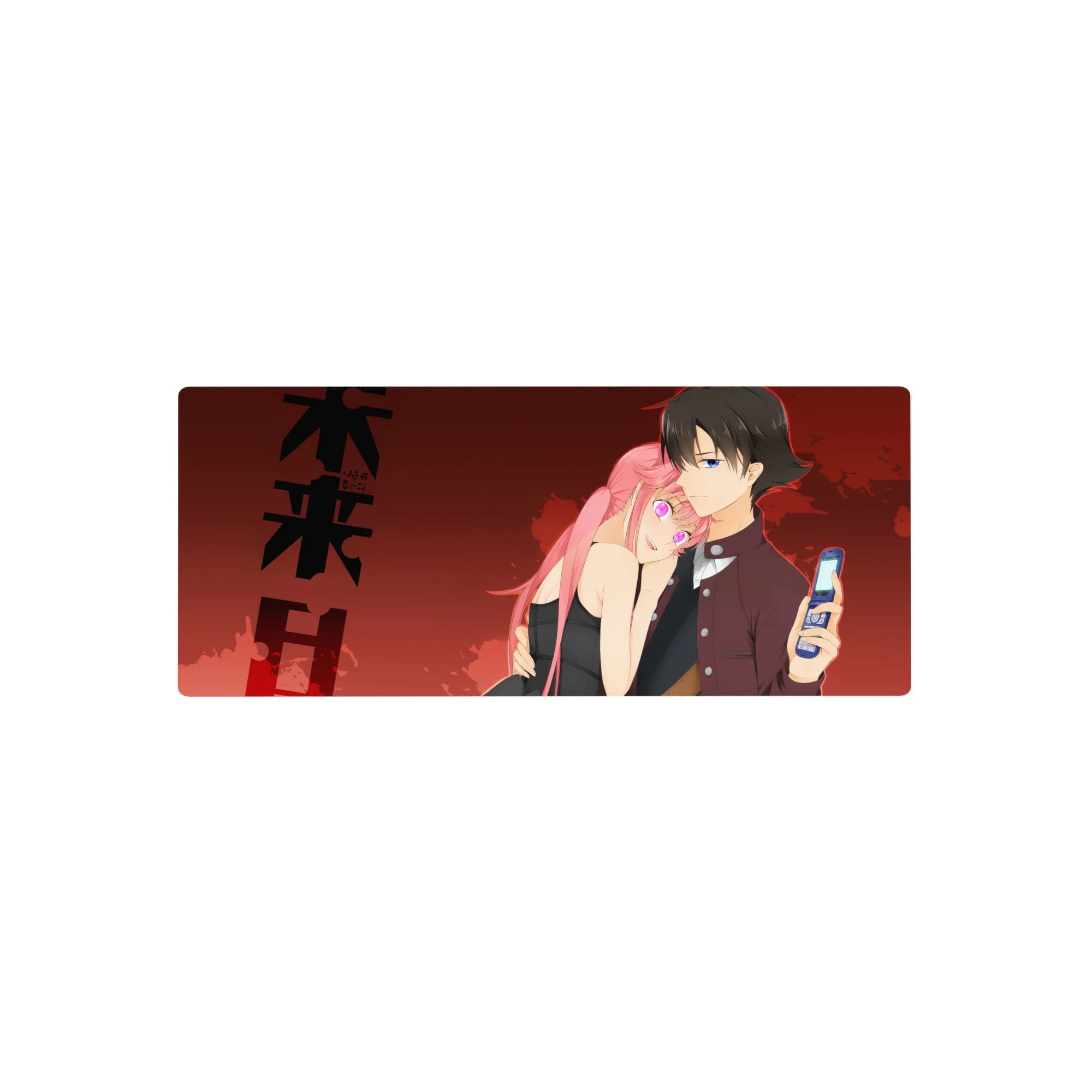 28x12 inches anime mouse pad with crimson sky backdrop, bold black lettering, and romantic couple art.