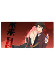 32x16 inches anime mouse pad with crimson sky, bold black lettering, and sleek couple illustration.