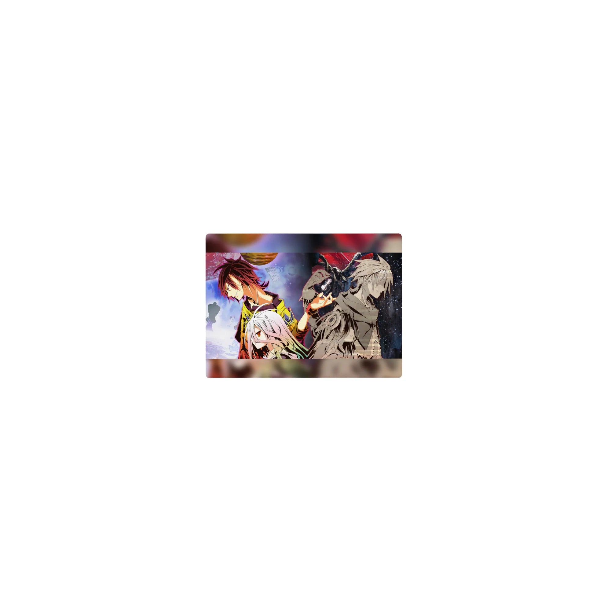 Classic anime mouse pad 14x10 inches with split-world rivalry art, chess silhouettes, and drifting cards.