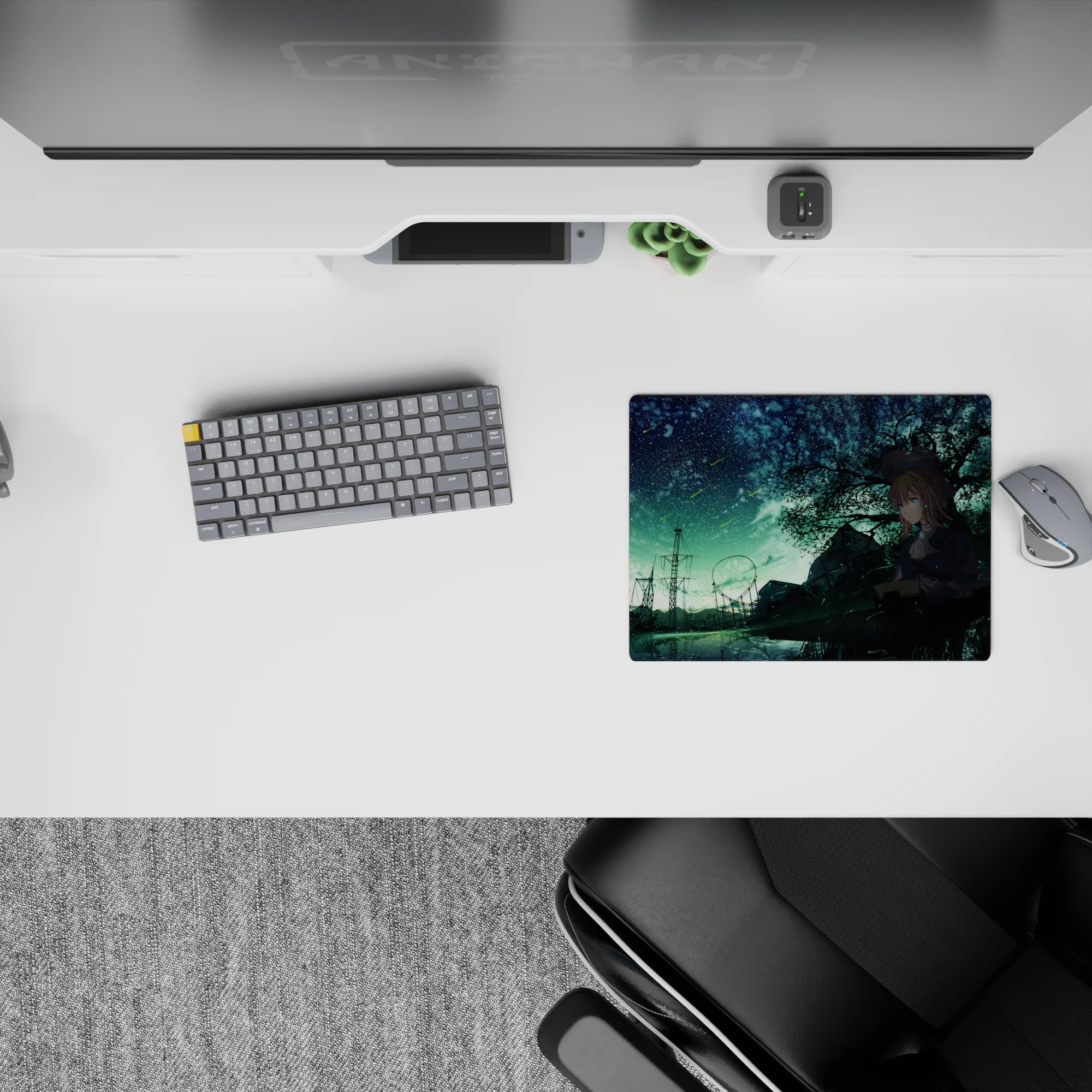 Mint-green night sky anime mouse pad 14x10 inches, deep teal shadows and bittersweet dreamy vibe.