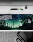 Bittersweet mint-green night anime desk pad 36x16 inches in deep teal shadows with dreamy haunted vibes.