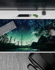 Mint-green night sky desk pad 40x20 inches in deep teal shadows, calm bittersweet anime vibe.