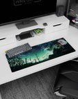 32x12 inches anime girl mouse pad featuring a quiet blonde girl at a typewriter by black tree silhouettes.