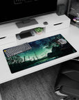 32x16 inches anime girl mouse pad featuring a quiet blonde girl writing at an old typewriter under shooting stars.