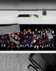Dark black and candy-red Akatsuki cloud anime desk pad 36x16 inches, sharp spacing and sinister vibe.