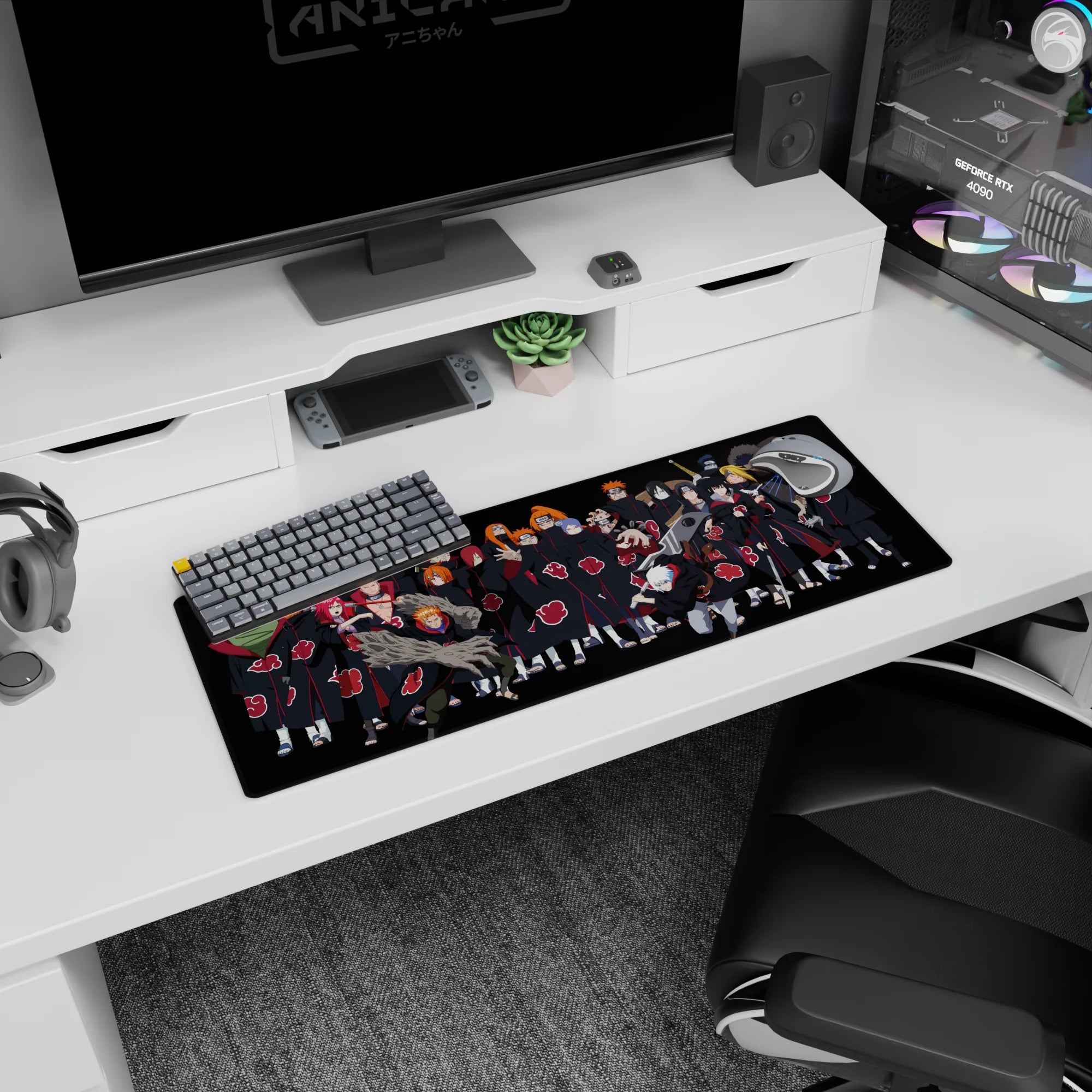 Pain and Itachi lead the Akatsuki squad photo anime mouse pad 32x12 inches with red cloud cloaks.