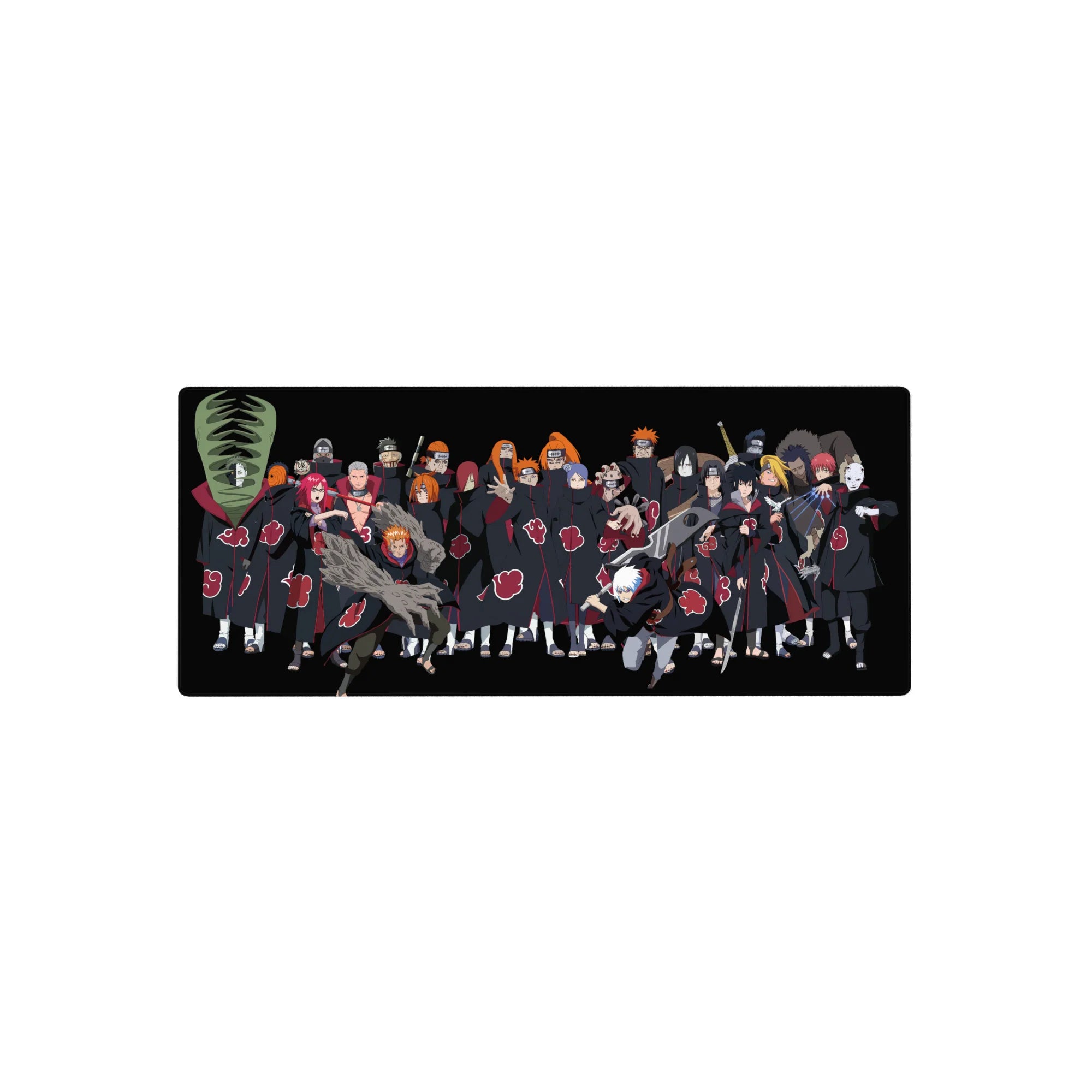 Naruto Shippuden Akatsuki group anime mouse pad, 28x12 inches, black cloaks with red clouds design.
