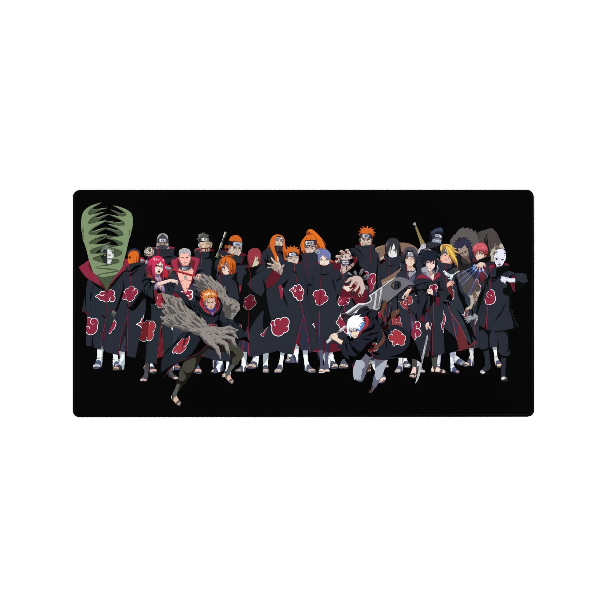 Naruto Shippuden Akatsuki lineup desk mat mouse pad, 32x16 inches, group portrait in cloaks.
