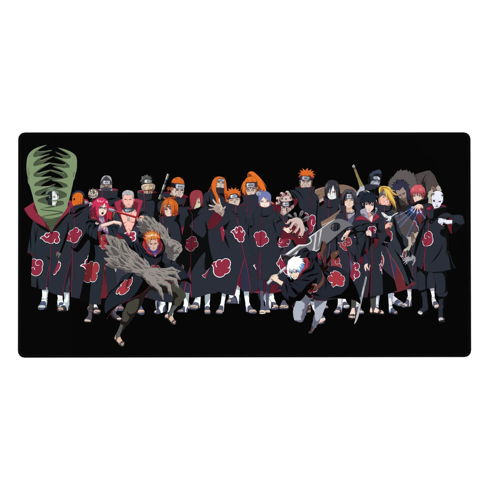 Naruto Shippuden Akatsuki lineup anime desk pad, 40x20 inches, black cloaks with red clouds.