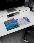 28x12 inches anime girl mouse pad showing a silver-haired girl staring across a glittering bay and neon city.