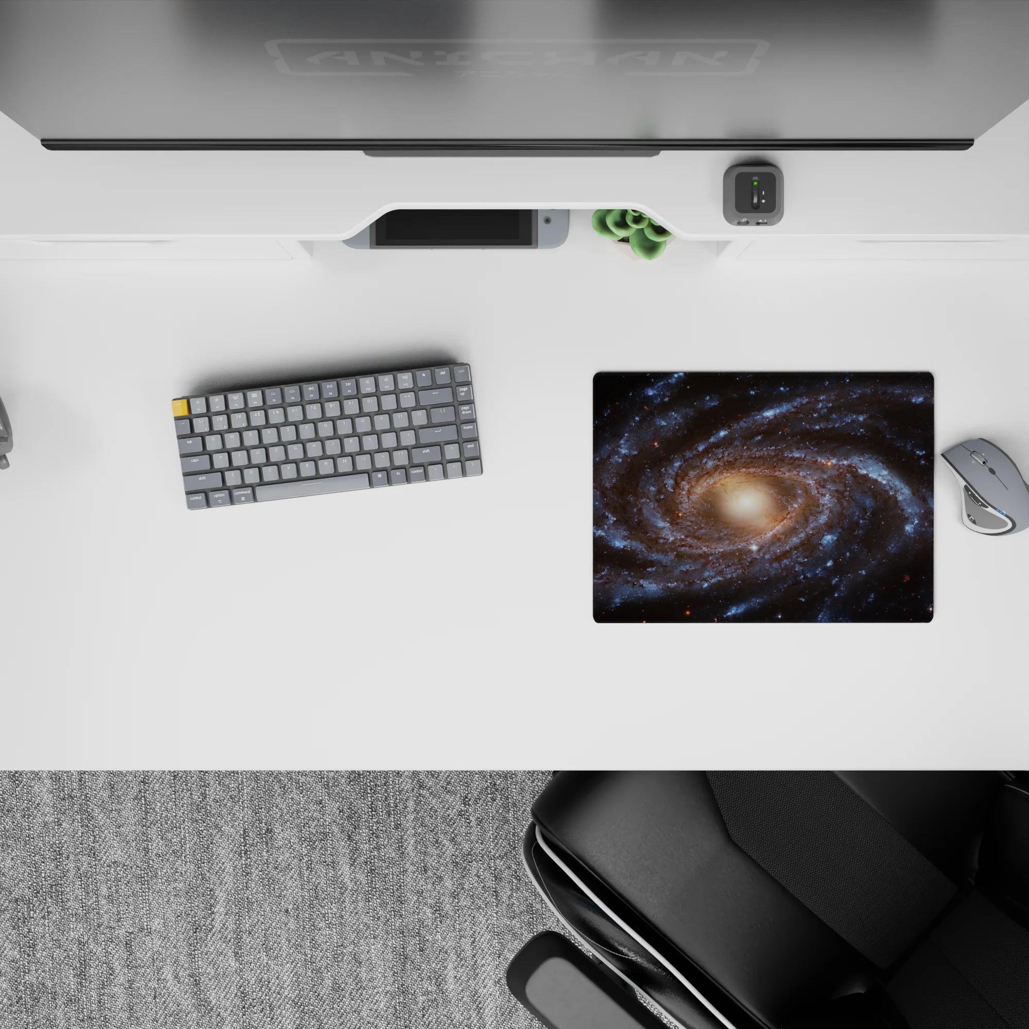 Spiral galaxy design classic mouse pad 14x10 inches with blue and gold cosmic swirls for a calm workspace.
