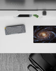 Spiral galaxy design classic mouse pad 14x10 inches with blue and gold cosmic swirls for a calm workspace.