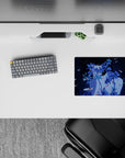 Midnight navy anime mouse pad 14x10 inches in cool blues, calm mysterious vibe for gaming or study.
