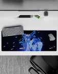 32x12 inches navy-toned anime mouse pad, calm midnight mood with cool blue florals and koi.