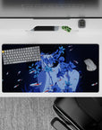 32x16 inches navy-and-blue floral anime desk mat, calm midnight mood with subtle koi accents.