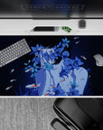 Calm midnight vibe desk pad 40x20 inches in deep navy and cool blues, perfect for gaming or study.