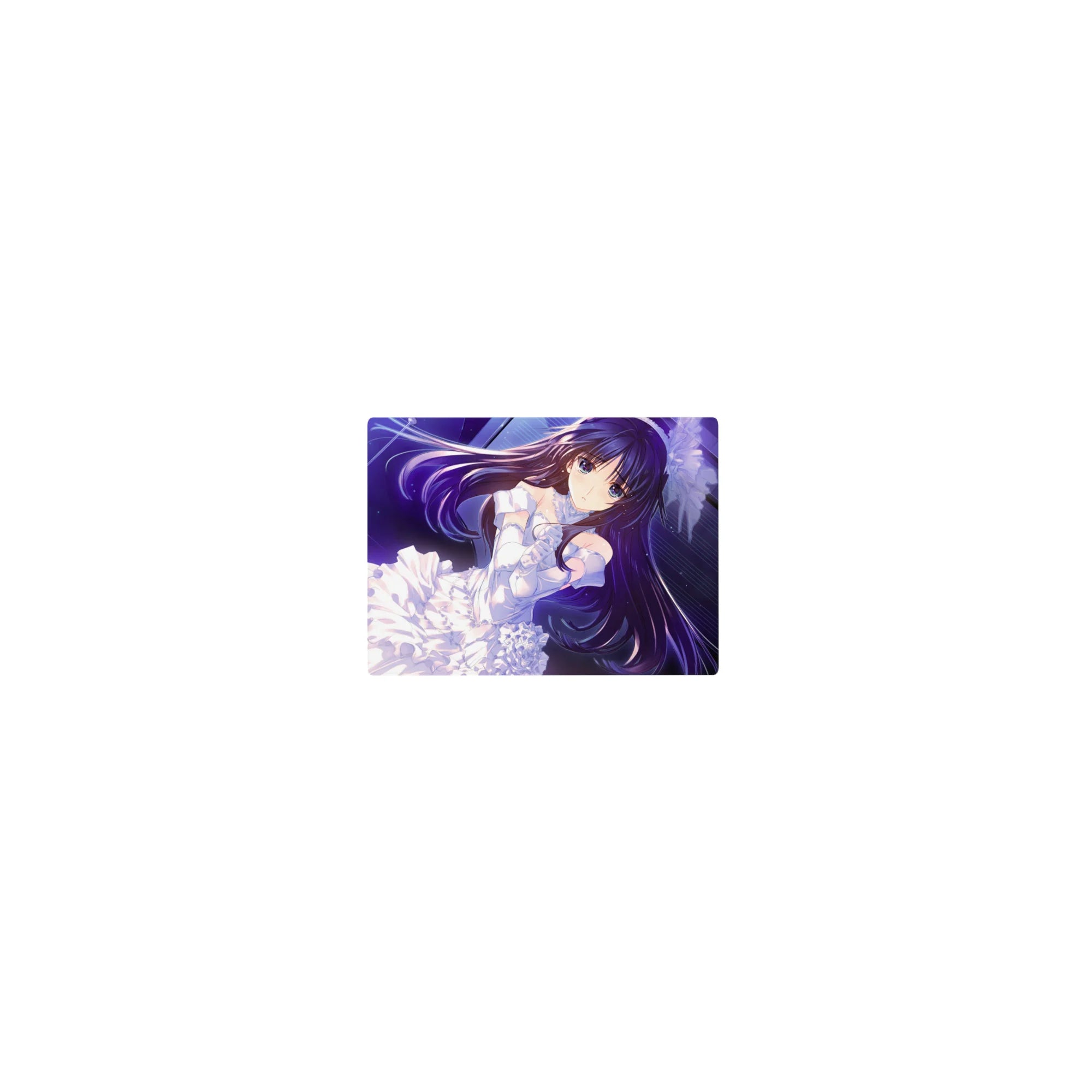 Classic anime girl mouse pad 14x10 inches with dreamy bride lace, ribbons, and starry neon-blue background.