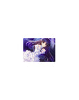 Classic anime girl mouse pad 14x10 inches with dreamy bride lace, ribbons, and starry neon-blue background.