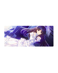 28x12 inches anime girl mouse pad with dreamy bride lace, ribbons, and neon-blue starry background.