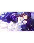Anime girl desk pad 40x20 inches with dreamy bride aesthetic, lace ribbons, and starry neon backdrop.