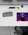 Neon cyber night anime mouse pad 14x10 inches in violet hair waves with hot pink highlights.