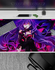 Neon night purple and hot pink cyber glow anime desk pad, 40x20 inches.