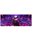Cyber sci-fi anime girl mouse pad with geometric wing backdrop, 32x12 inches.