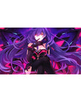 Sleek sci-fi anime girl desk pad with geometric wings backdrop, 40x20 inches.