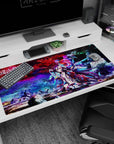 Shiro from No Game No Life: Zero on a 40x20 inches desk pad, long violet hair and glowing cyan rings.